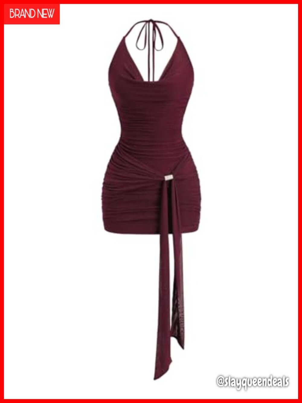 Sleeveless Halter Bodycon Mini Dress Backless Ruched Draped Party Club